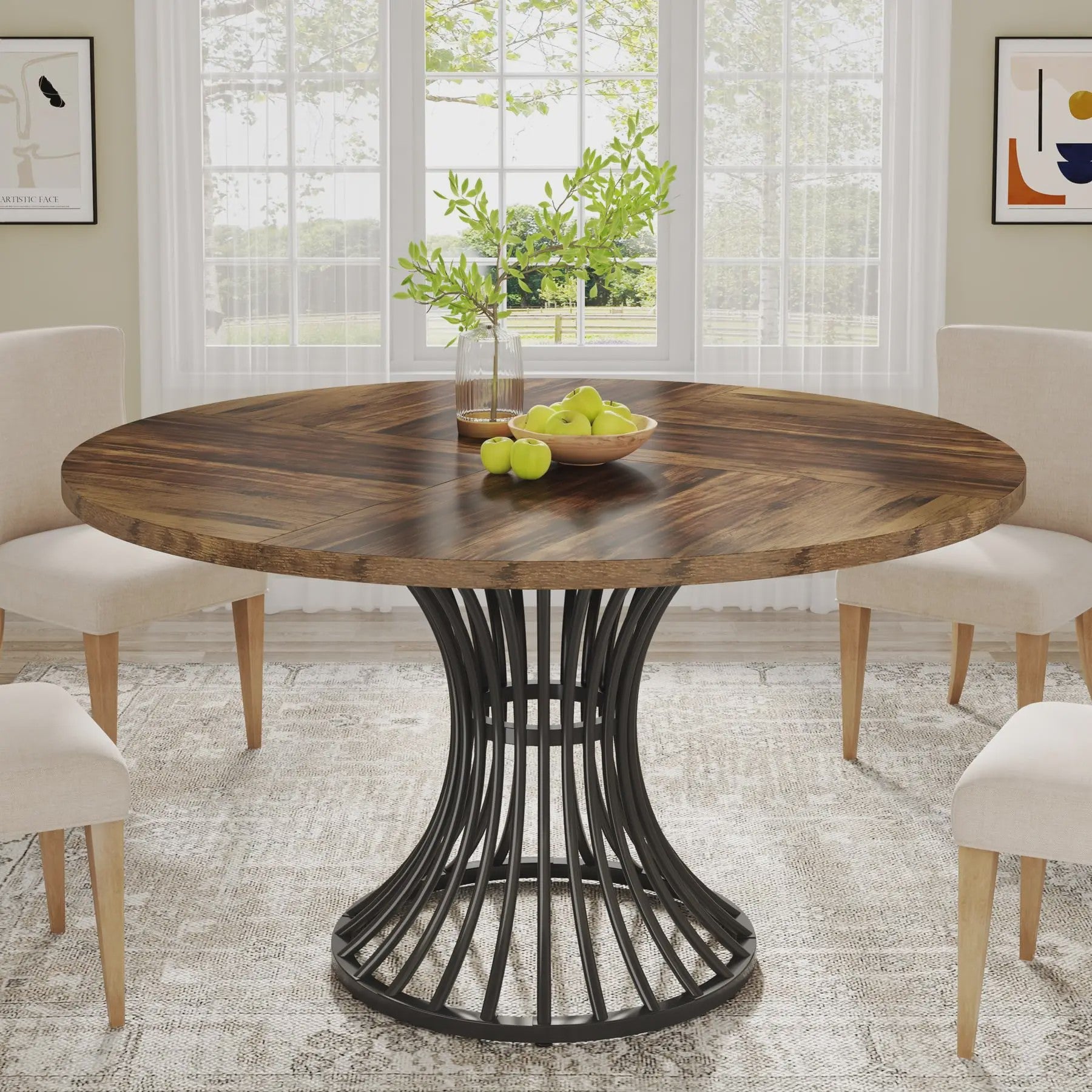 Ronde Eettafel 4-6 Personen - 47-Inch Industriële Farmhouse Stijl