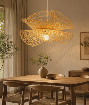 Japanse Bamboe Hanglamp 55cm - Handgeweven Rotan Plafondlamp voor Sfeervolle Woonkamer & Keuken