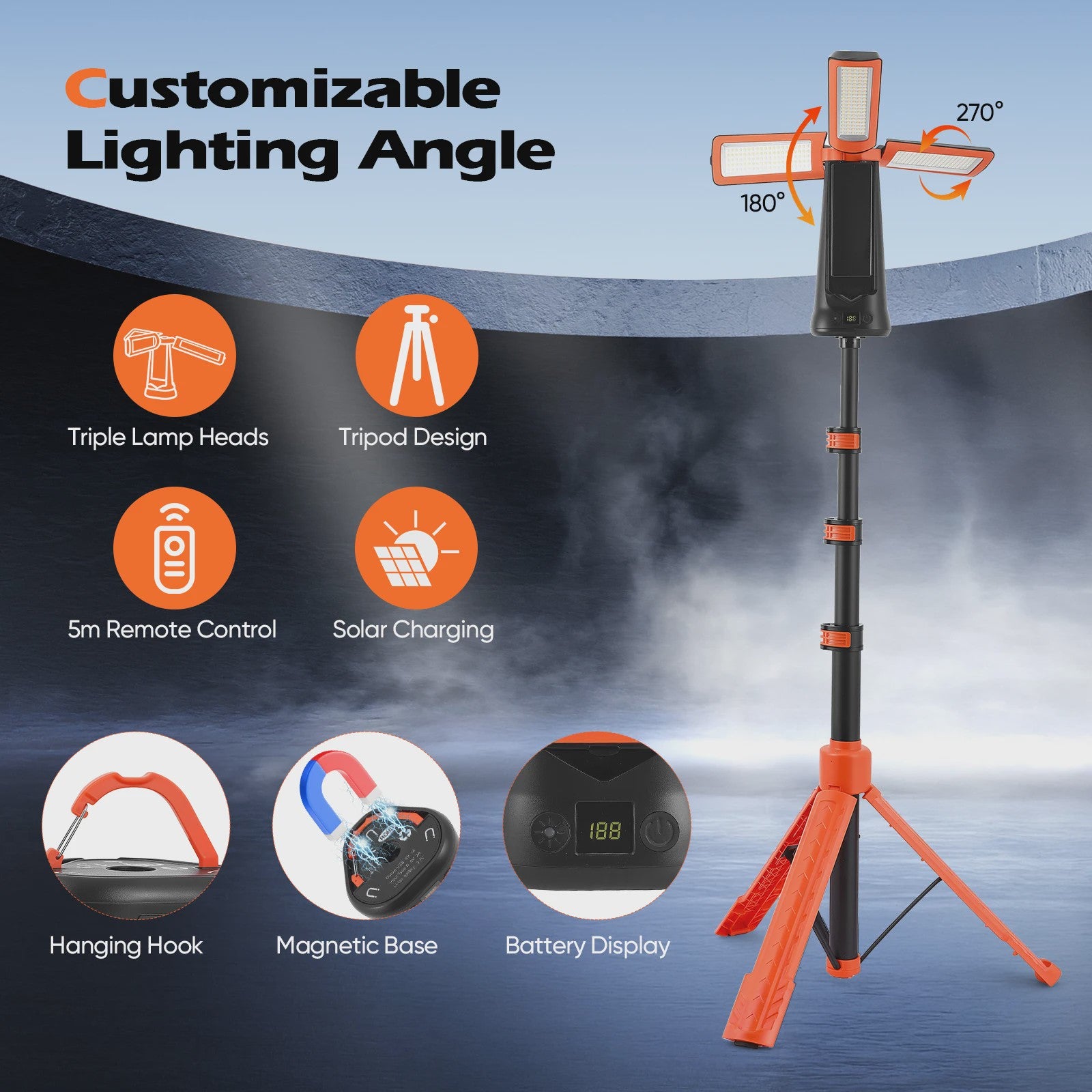 Telescopic Camping Light 9000mAh Rechargeable Lantern, Waterproof Collapsible Outdoor LED Flashlight for Hiking Tent