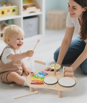 Montessori Houten Muziektafel 7-in-1 voor Kinderen - Xylofoon, Trommel & Meer