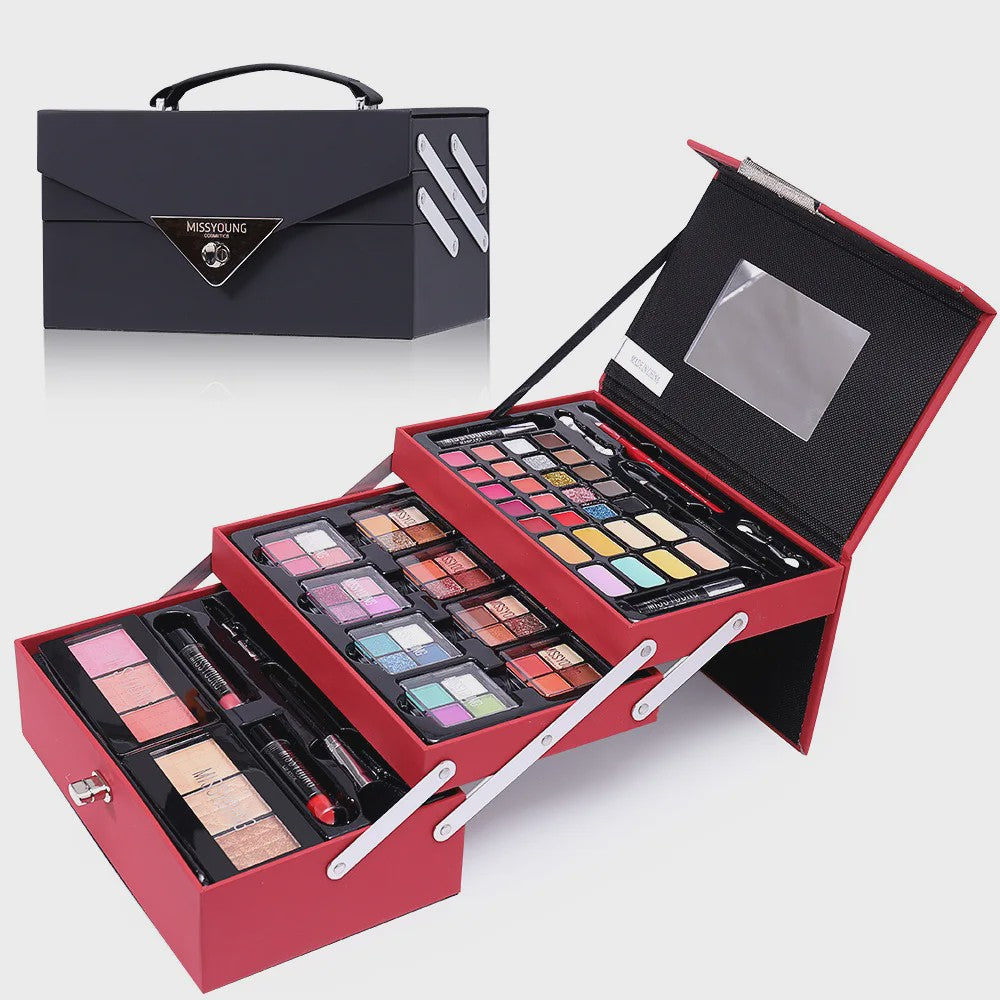 Complete Make-up Koffer Set: Oogschaduw, Lippenstift, Liner & Blush voor Elk Moment