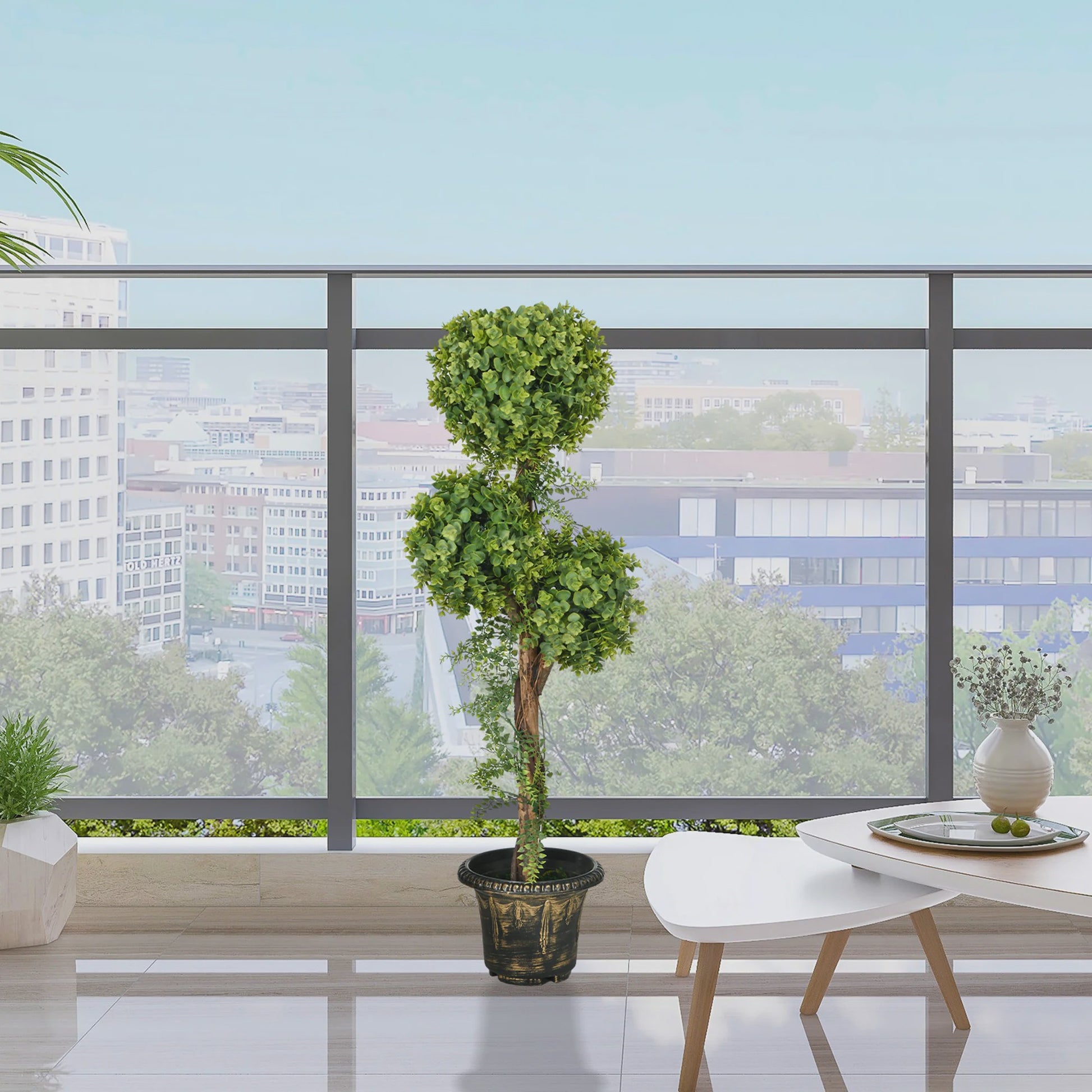 HOMCOM Kunstplant Boom met 3 Bolvormige Toppen (115 cm) in Decoratieve Pot - Geschikt voor Binnen en Buiten