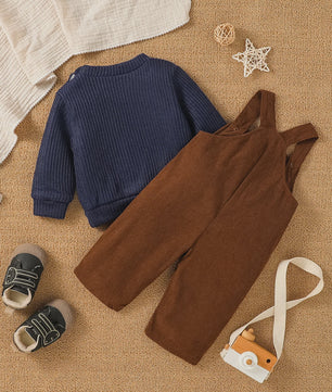 Schattige Baby Jongens Set: Sweater met Beerprint & Corduroy Overalls