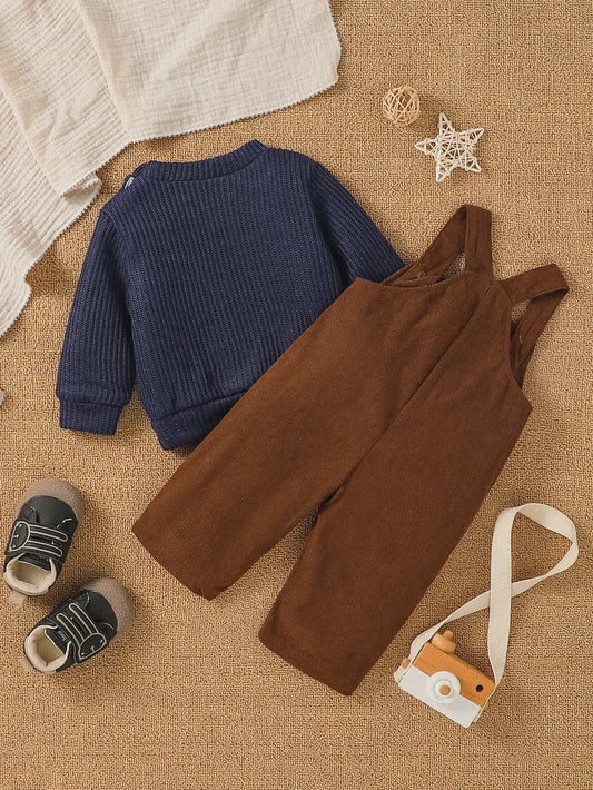 Schattige Baby Jongens Set: Sweater met Beerprint & Corduroy Overalls