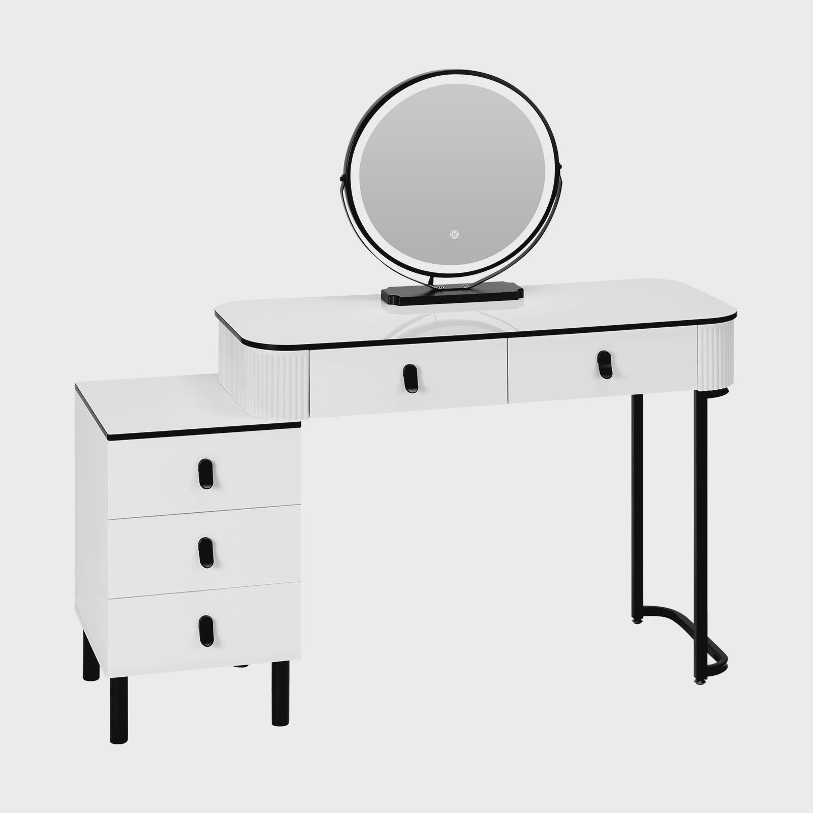 Moderne Kaptafel met LED Verlichting, Verstelbare Spiegel en Ruime Opbergruimte