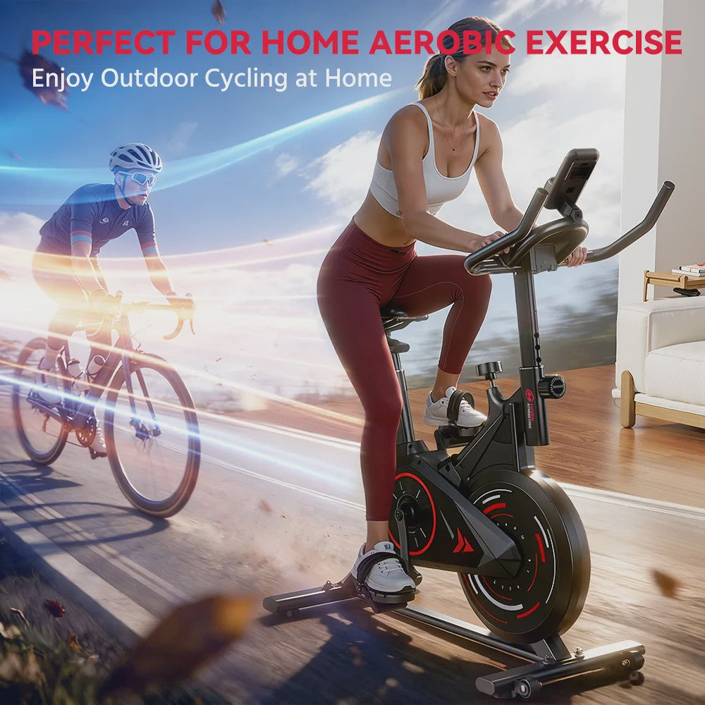 Stille Hometrainer Spin Bike voor Binnen Fitness - met LCD Monitor & Tablethouder - Max 120kg