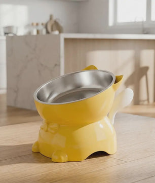 Verhoogde RVS Kattenbak met Schuin Design - Nekbescherming & Schattige Oren