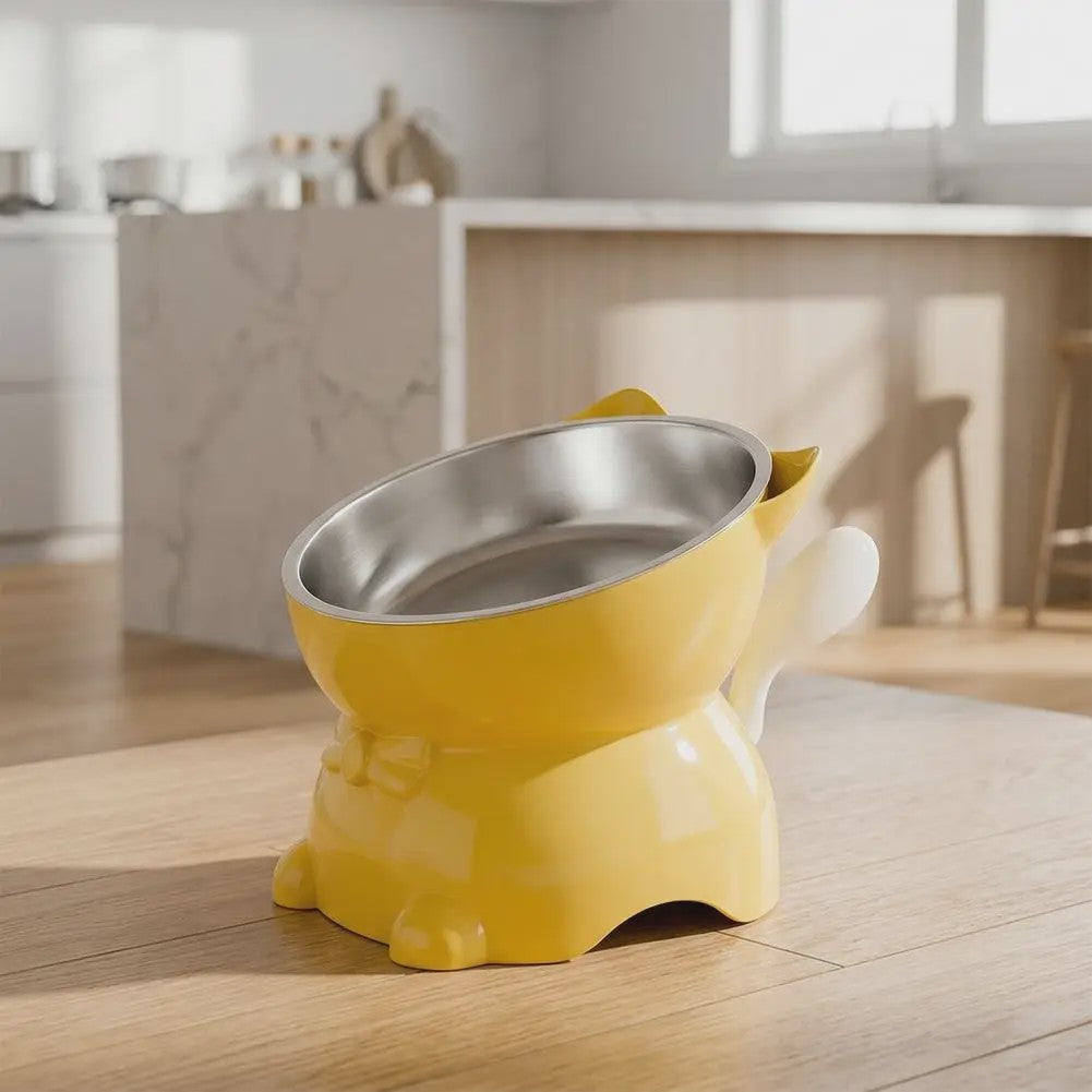 Verhoogde RVS Kattenbak met Schuin Design - Nekbescherming & Schattige Oren
