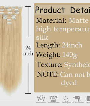 24 Inch Clip-in Haarverlenging - 7 Delig Set met 16 Clips - Synthetisch Recht Haar (Blond & Zwart)