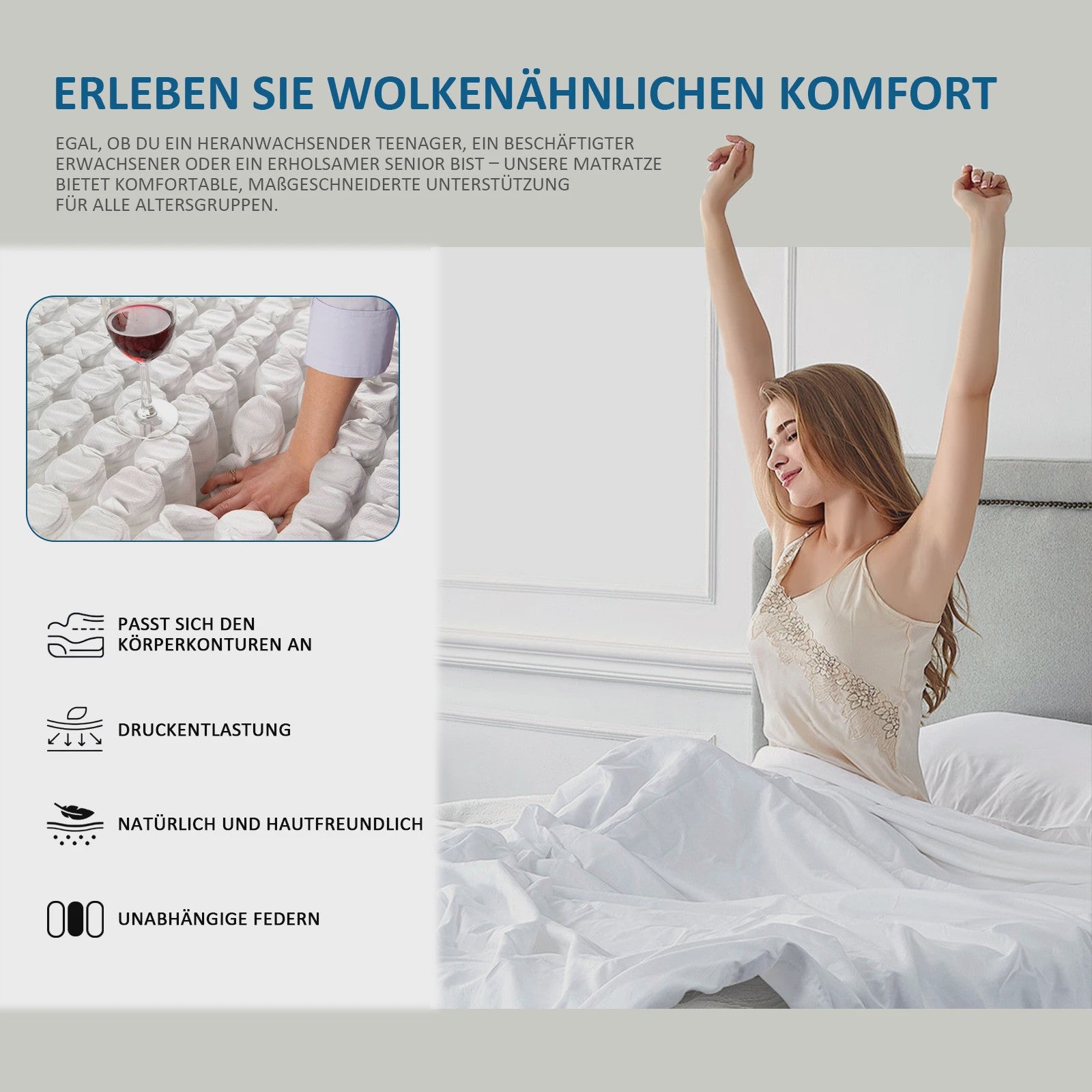 Pocketvering Matras 180x200x25cm H3 - 7 Zones met Traagschuim & Orthopedische Steun