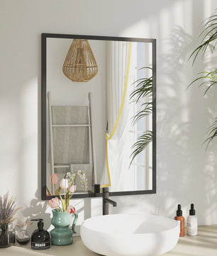 HOMCOM Rechthoekige Wandspiegel 60x80 cm met Zwart Frame - Ideaal voor Woonkamer, Slaapkamer of Badkamer