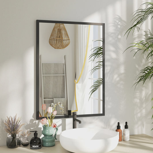 HOMCOM Rechthoekige Wandspiegel 60x80 cm met Zwart Frame - Ideaal voor Woonkamer, Slaapkamer of Badkamer