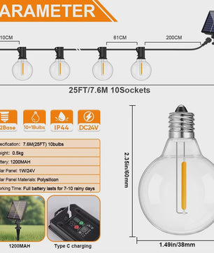 G40 Solar Tuinslinger met 25 Globe LED Lampen - Waterdicht & Dimbare Verlichting