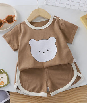 Zomerse Katoenen Kinderkleding Set: T-shirt & Shorts met Leuke Prints (0-4 Jaar)