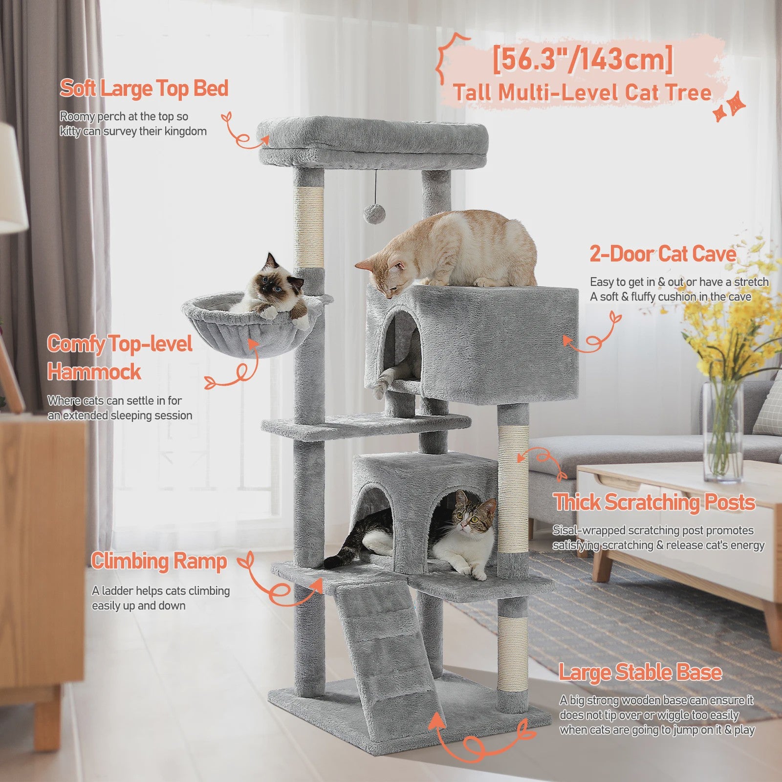 Luxe Kattenboom met Krabpalen, Hangmat en Knusse Condo - Grote Katten Toren