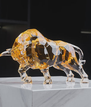 Kristallen Stier Beeldje - Luxe Acryl Ox Sculptuur voor Woonkamer & Kantoor Decoratie