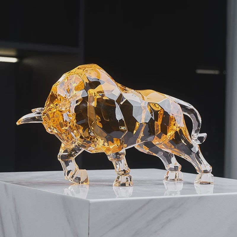 Kristallen Stier Beeldje - Luxe Acryl Ox Sculptuur voor Woonkamer & Kantoor Decoratie