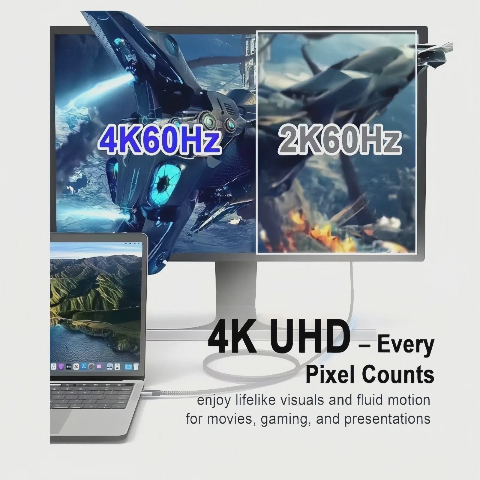 USB-C naar HDMI Kabel 4K 60Hz Ultra HD 2 Meter Gevlochten Nylon