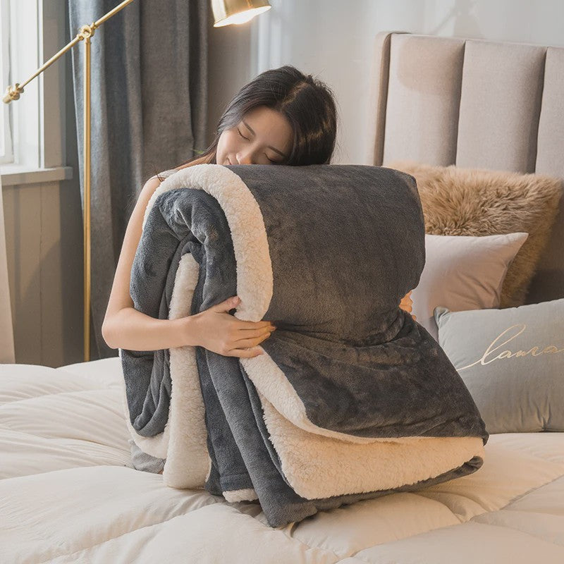 Luxe Dubbelzijdige Wol Pluche Deken - Warm & Comfortabel voor Bed, Bank & Camping