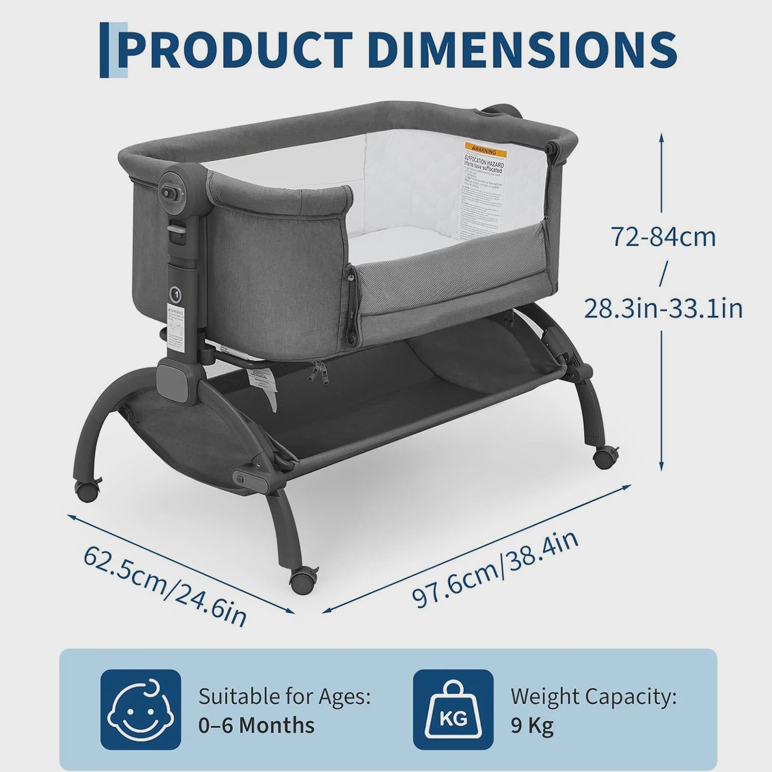 3-in-1 Baby Wieg & Co-Sleeper met Klamboe - Verstelbaar & Draagbaar
