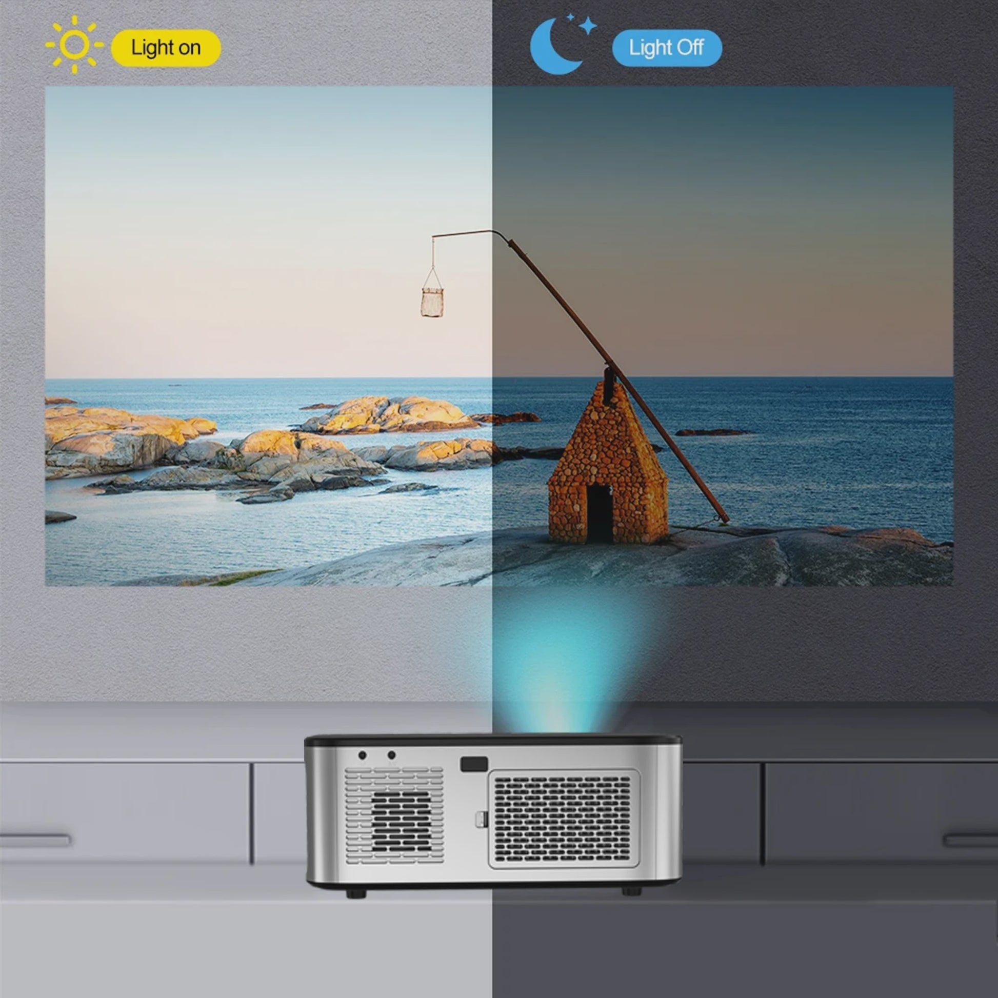 HORLAT Android 12 Projector: 1600 ANSI Lumen, 4K Full HD, WiFi 6, Bluetooth 5.2 - Home Theater & Gaming