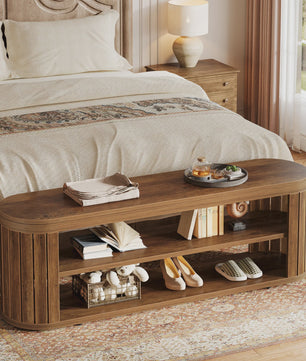 Houten Entree Bank met Schoenopslag - 47.2" - Farmhouse Stijl - Verstelbare Voetjes