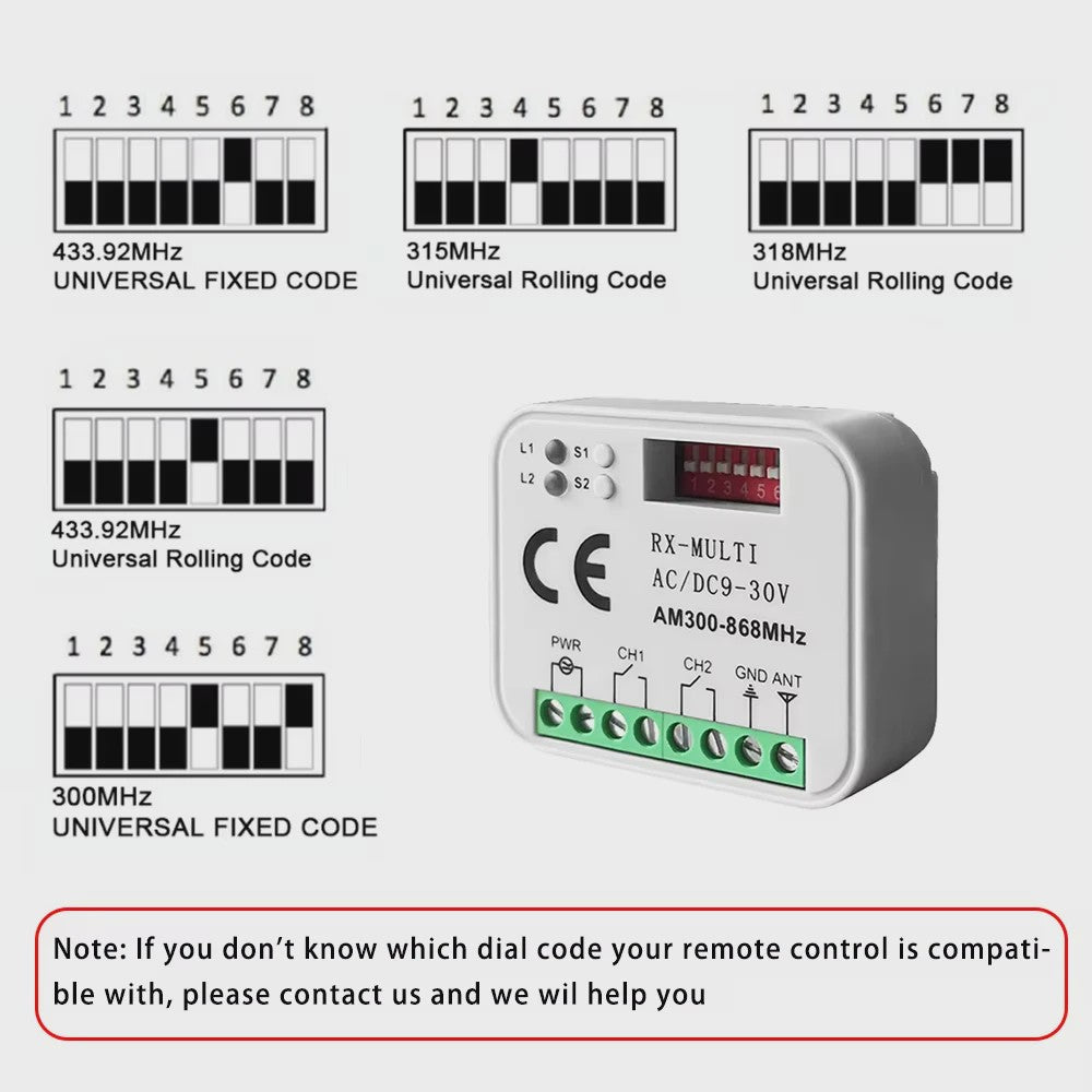 Universele WIFI Ontvanger 280-915MHz voor Garagedeur & Poortmotor - Tuya Compatibel
