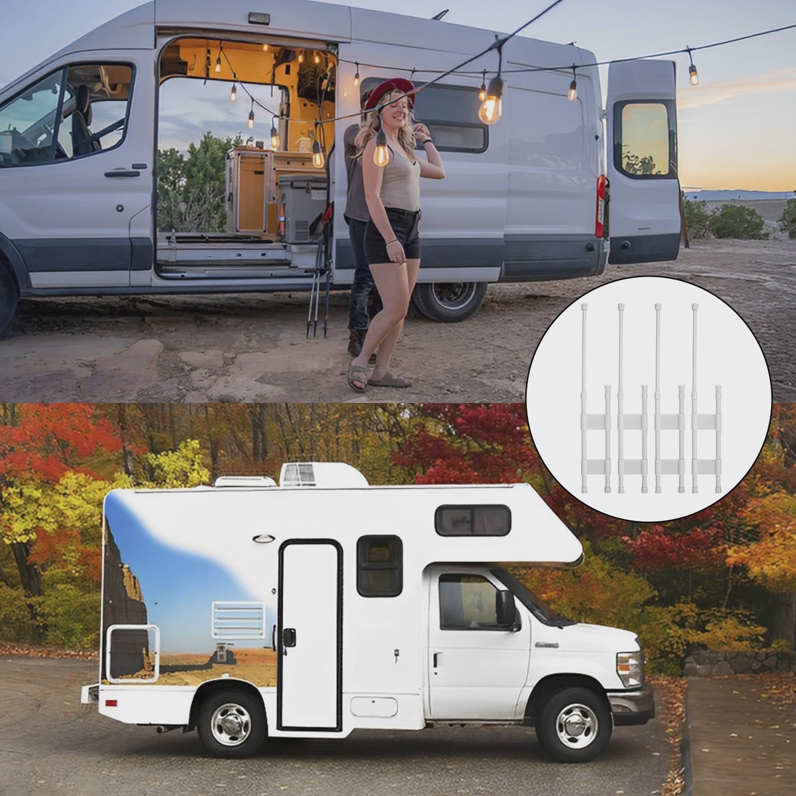 4x Verstelbare Stang voor RV Douchehoek & Camper - Telescopisch & Anti-Val