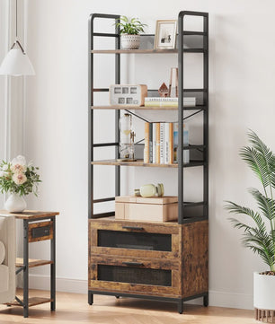 Industriële Boekenkast met 4 Open Planken en 2 Lades - Rustiek & Farmhouse Stijl
