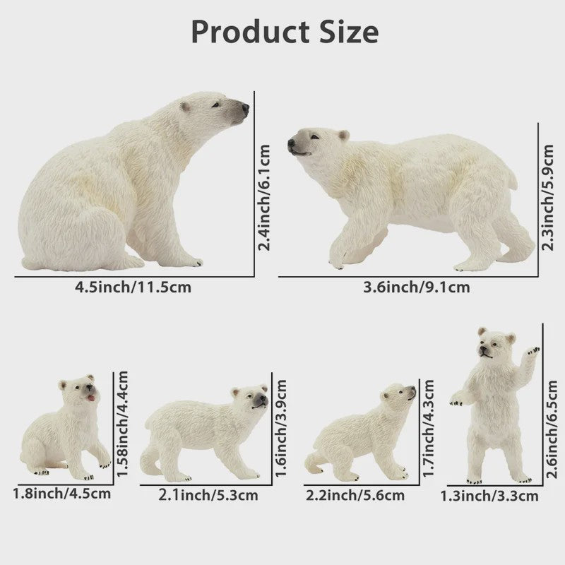 Set van 6 Realistische IJsbeer Miniatuur Figuren - Speelgoed & Taartdecoratie