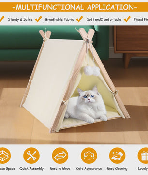 Houten Dieren Tipi Bed met Zacht Kussen - Tent voor Katten en Honden