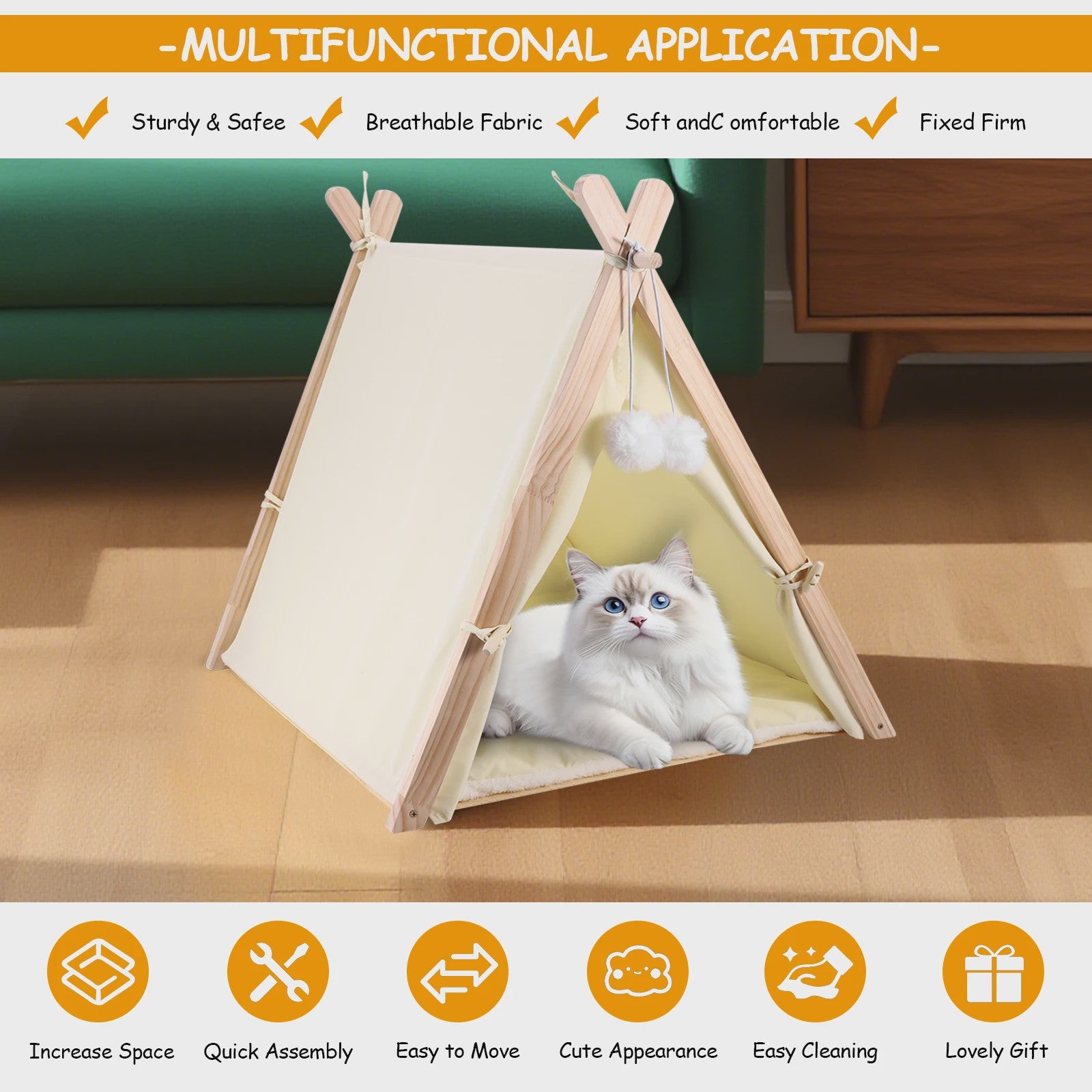 Houten Dieren Tipi Bed met Zacht Kussen - Tent voor Katten en Honden