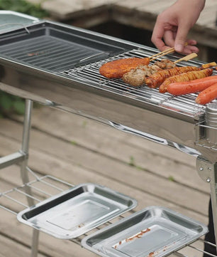 Grote RVS Houtskool BBQ Grill - Draagbaar, Opvouwbaar & Eenvoudig te Installeren