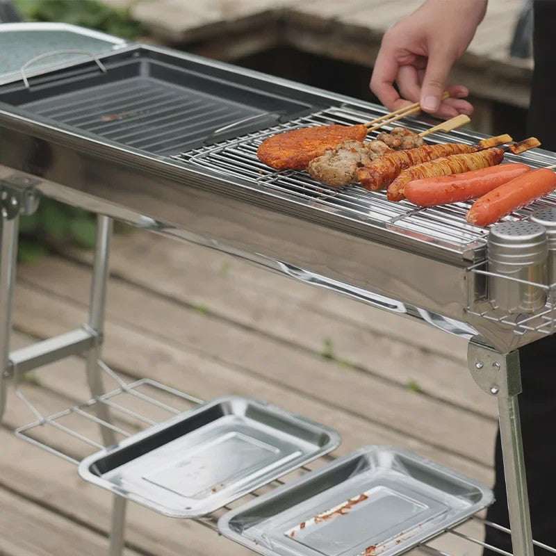 Grote RVS Houtskool BBQ Grill - Draagbaar, Opvouwbaar & Eenvoudig te Installeren