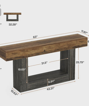 Lange Console Tafel 63 Inch - Farmhouse Entree Tafel met U-Vormige Basis en Onderste Plank