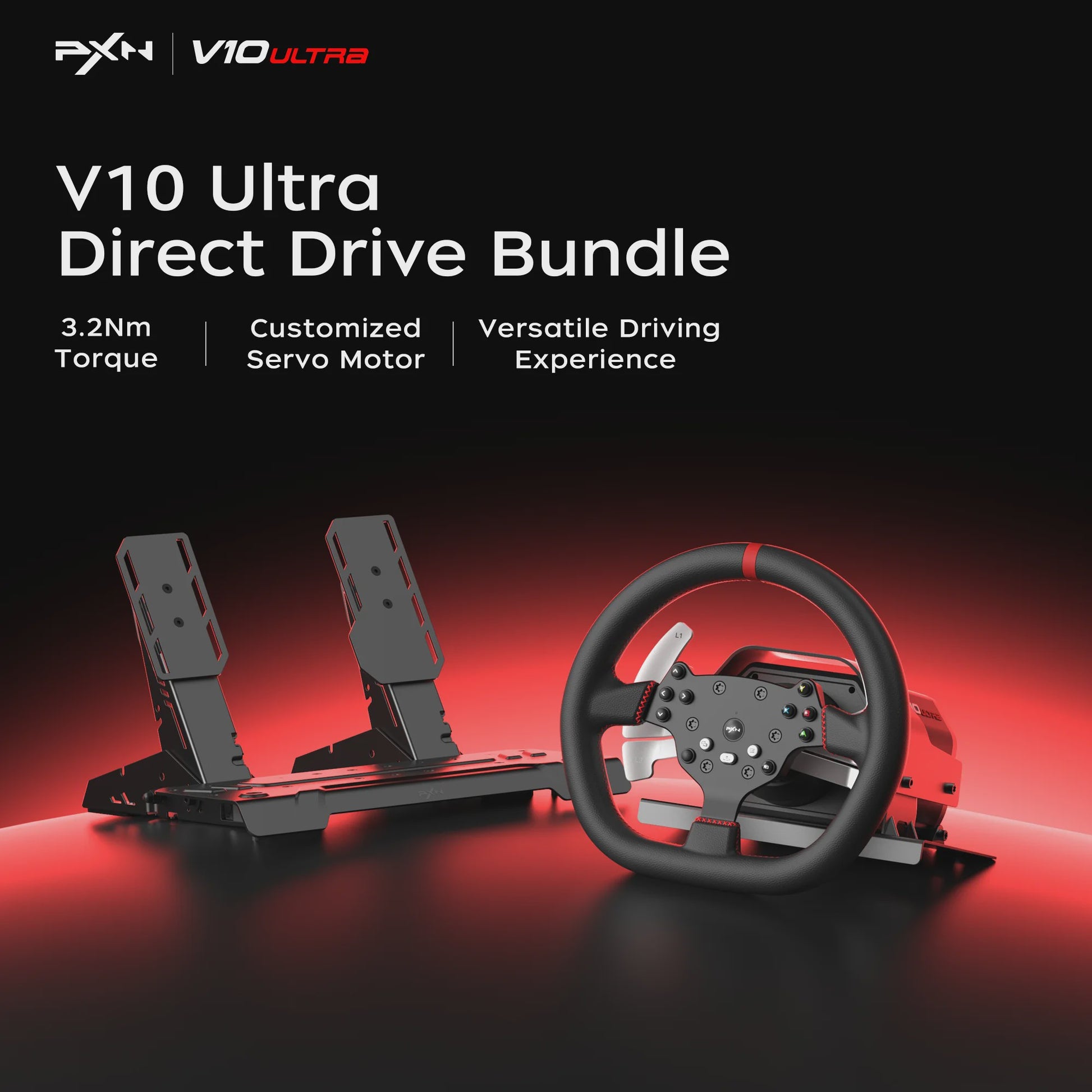 PXN V10 Ultra Direct Drive Racing Wheel Kit met 3.2Nm Force Feedback en Hall Effect Pedalen voor PC/PS4/Xbox