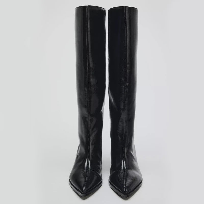 Dames Laarzen met Hoge Hak en Puntige Neus - Stijlvolle Lange Laarzen voor Herfst & Winter