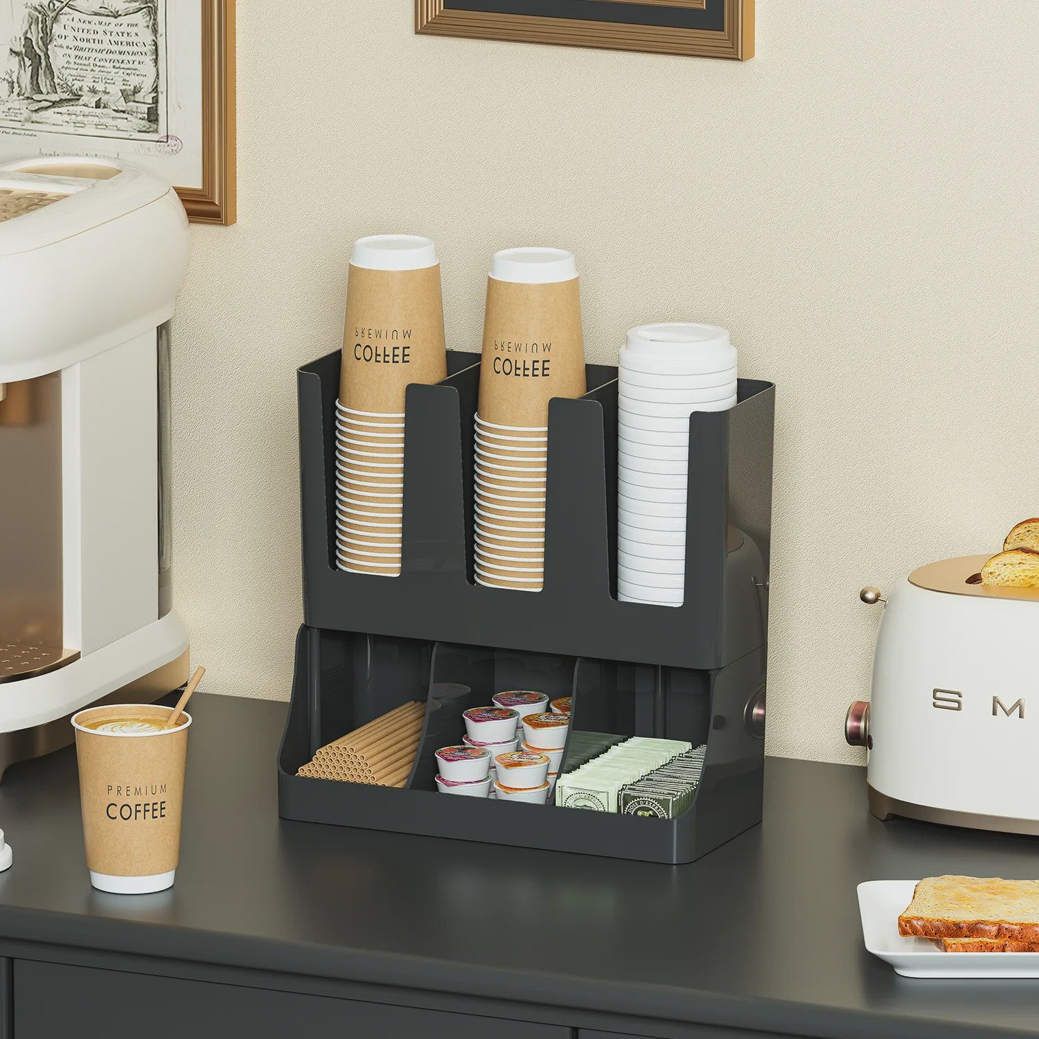Wandmontage Koffie Station Organizer - Opslag voor Bekers, Cups en Bar Accessoires