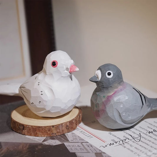 Handgesneden Houten Duif Beeldje - Vredesvogel Decoratie