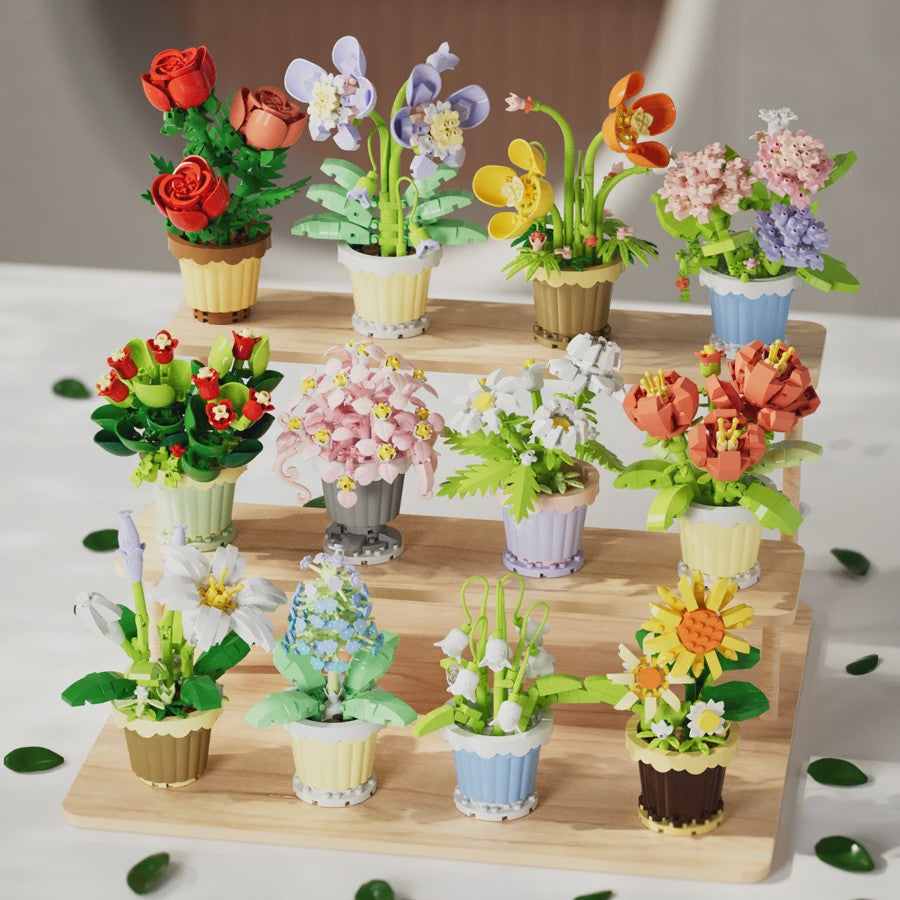 Bouwstenen Bloemen in Pot - Creatieve Mini Bloemenboeketten Bouwpakketten