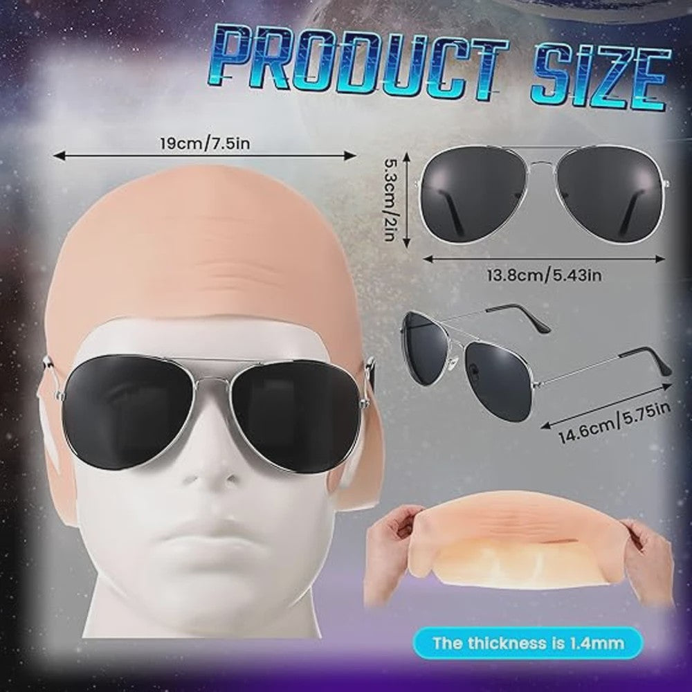 Set van 4 Kale Hoofd Pruikenkapjes & Accessoires voor Cosplay en Feest