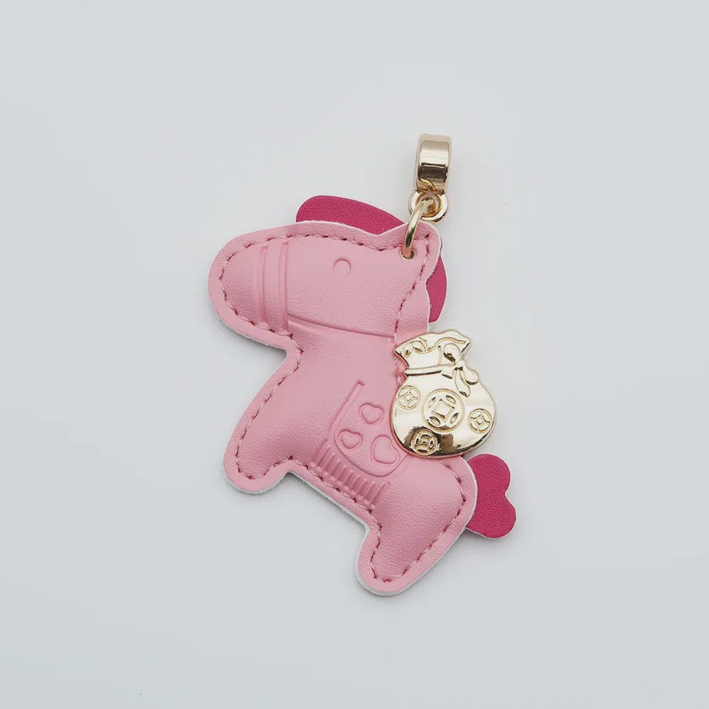 Luxe Paard Sleutelhanger - Handgemaakt Leer met Geluksmunt Charm