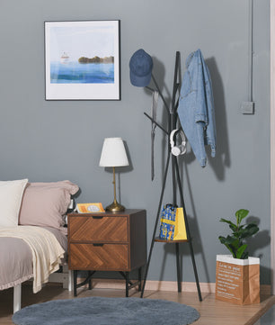 Stijlvolle Kapstok met Tripod Basis, Takken-vormige Haken & Plank - 180 cm Hoog - Bruin Metaal