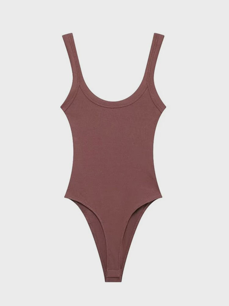 Dames Rib Gebreide Bodysuit met O-hals en Drukknoopsluiting - Comfortabel & Stijlvol