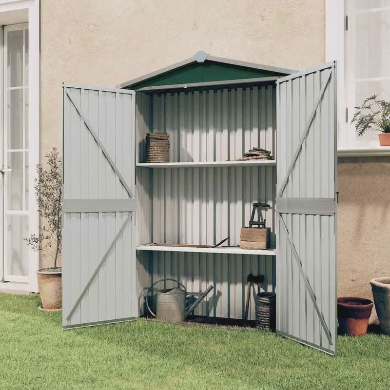 Groene Tuinkast van Verzinkt Staal - 116x45x175 cm - Robuuste Opbergkast voor Buiten