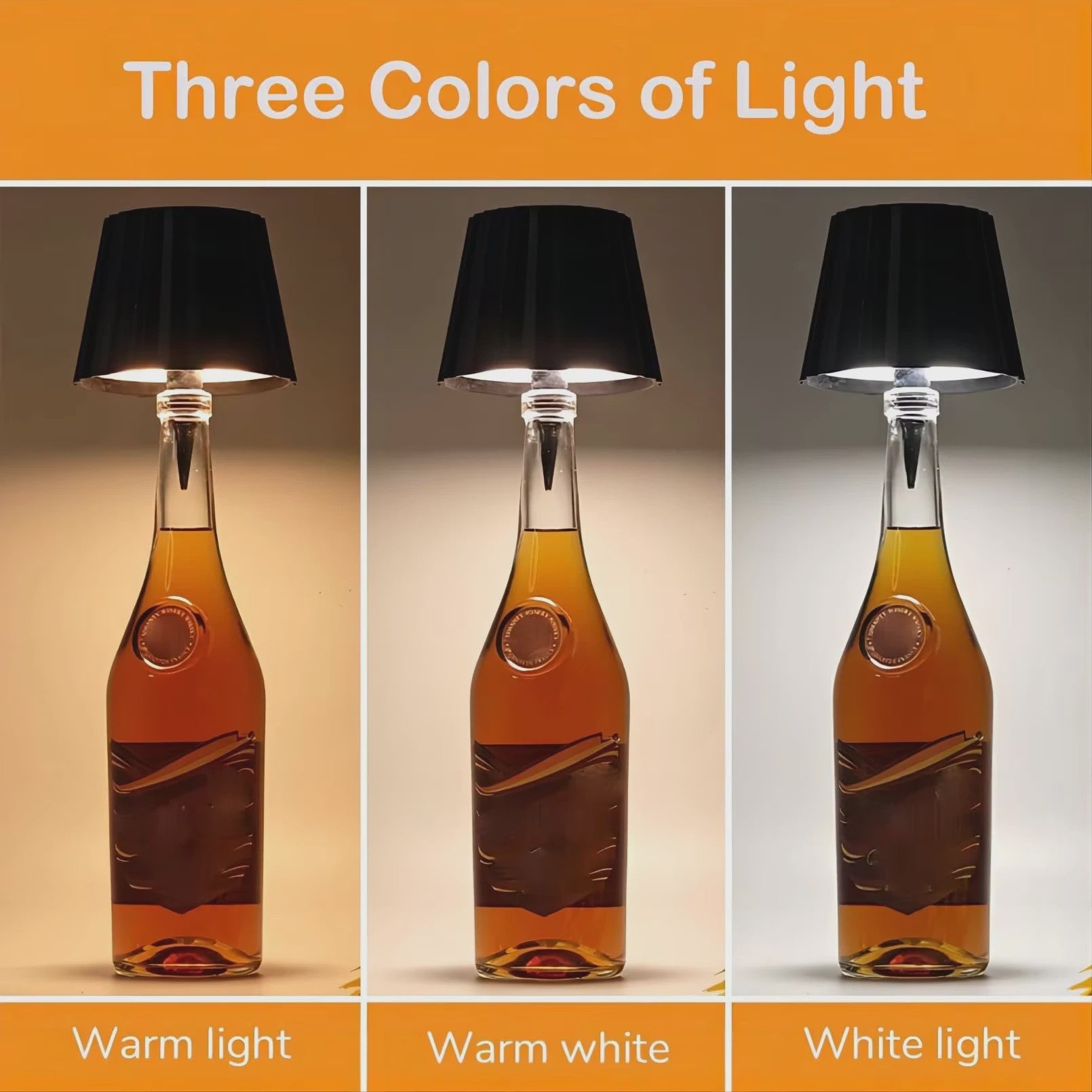 Draadloze Fles Tafellamp met USB, Touch Control & 3 Kleuren - Sfeervolle Verlichting