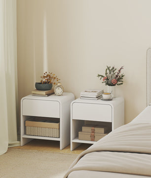 Set van 2 Witte Nachtkastjes met Lade en Open Vak - 40x35x45 cm