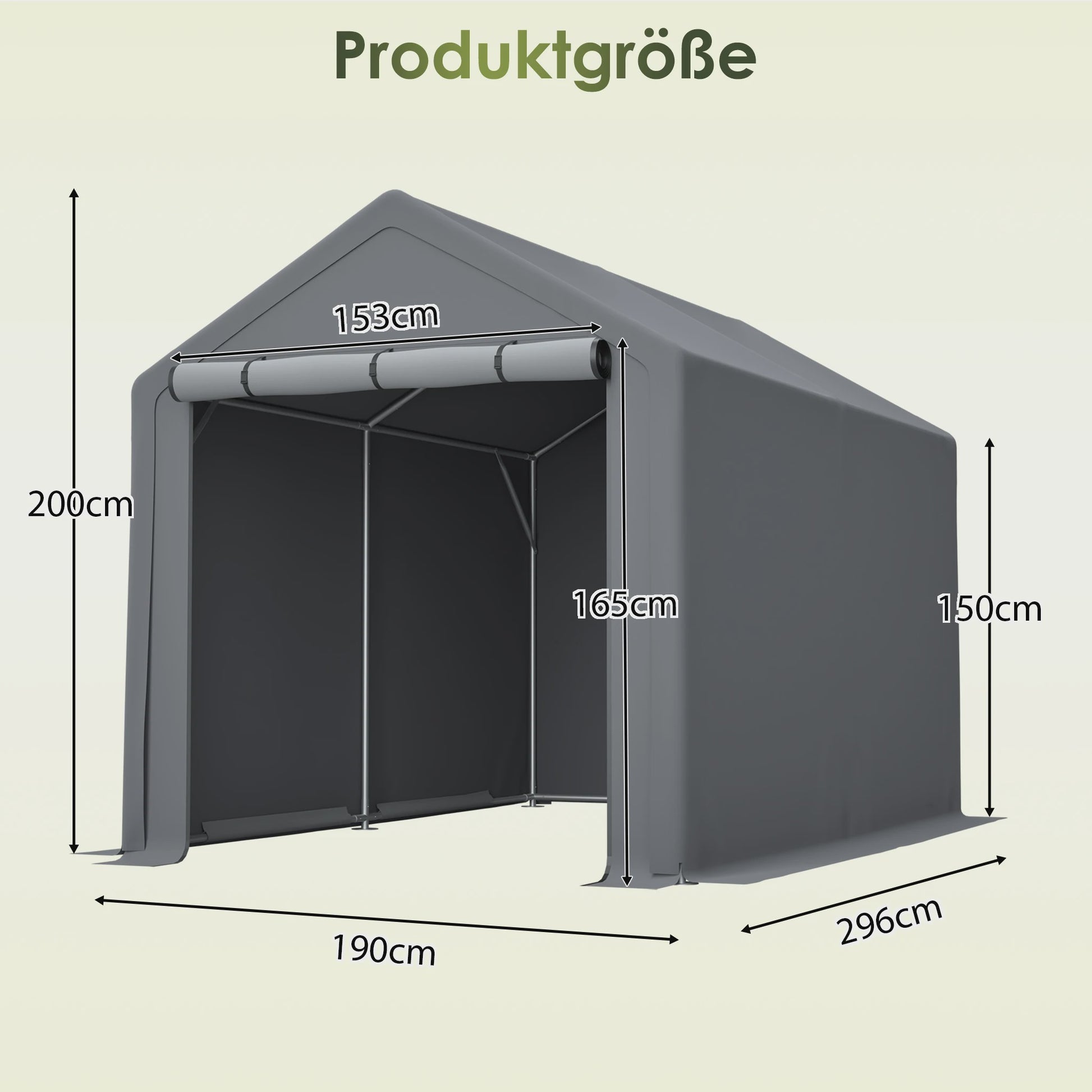 Ruime Garage Carport 190x296x200cm - Waterdichte Stalen Berging met Roldeur