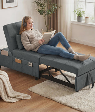 HOMCOM Fauteuil Bed 1-Persoons - Verstelbaar, Grijze Bekleding met Kussen