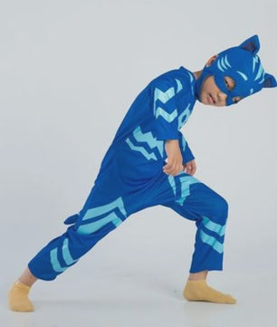 Kinder Verkleedkostuum Blauwe Kattenheld met Masker - Perfect voor Feestjes & Halloween